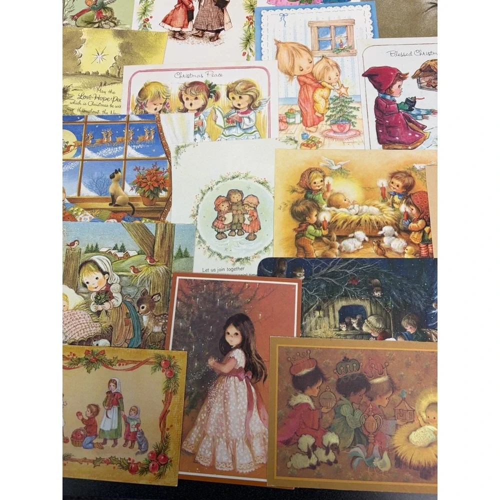 Vintage Christmas Cards Fronts ONLY Kids Children Scrapbooking Crafts Lot of 50+